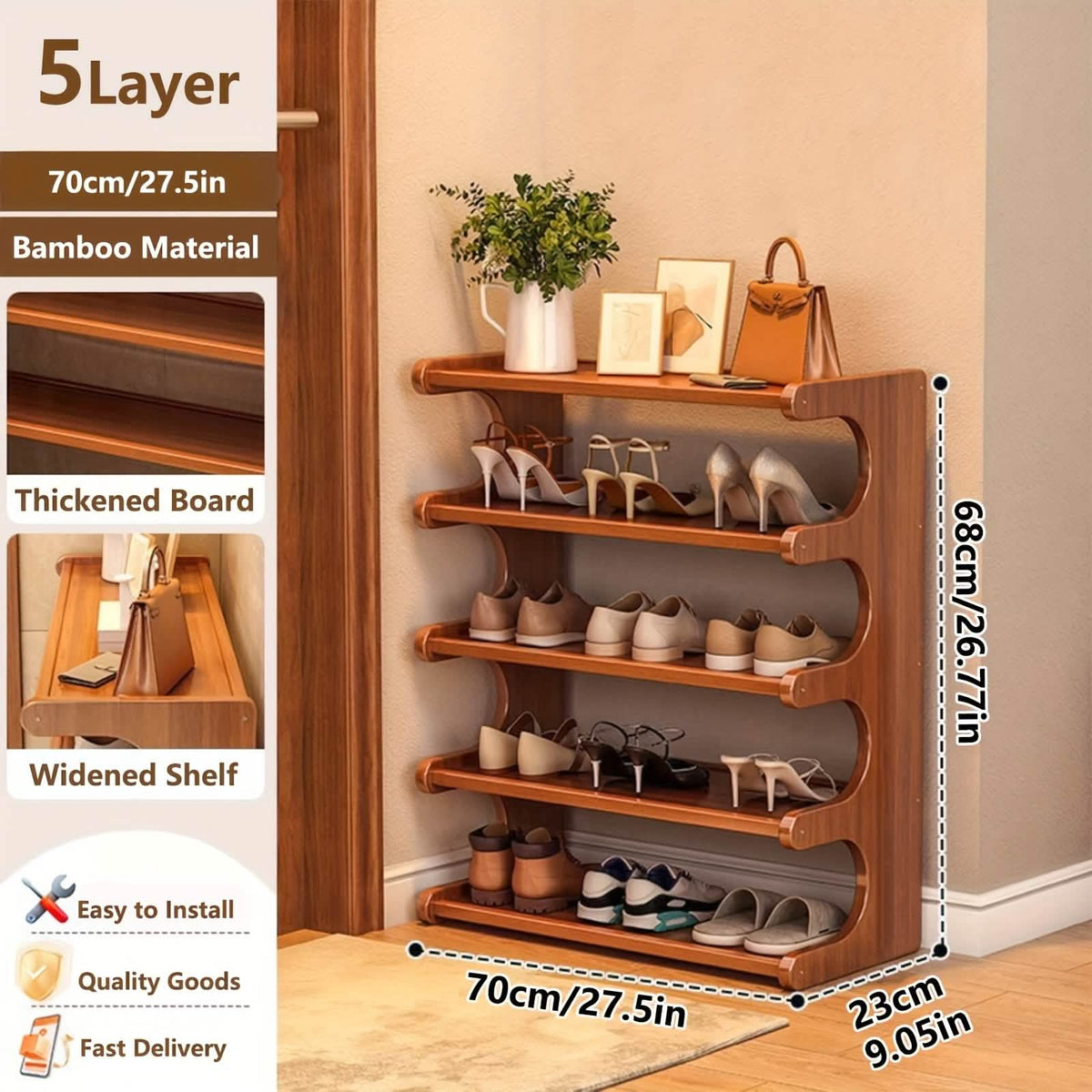 Bamboo Shoe Rack Organizer – 5 or 6 Tier, Space-Saving Storage