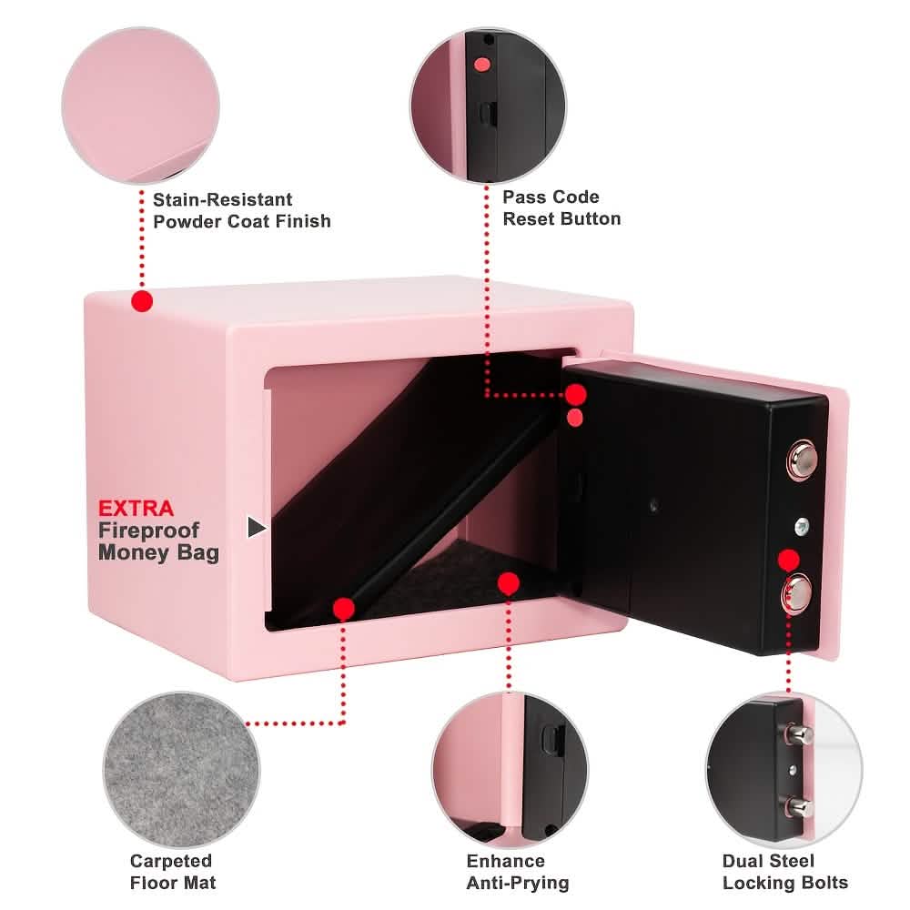Fireproof Digital Home Safe with Keypad, Sensor Light & Money Bag-Silver