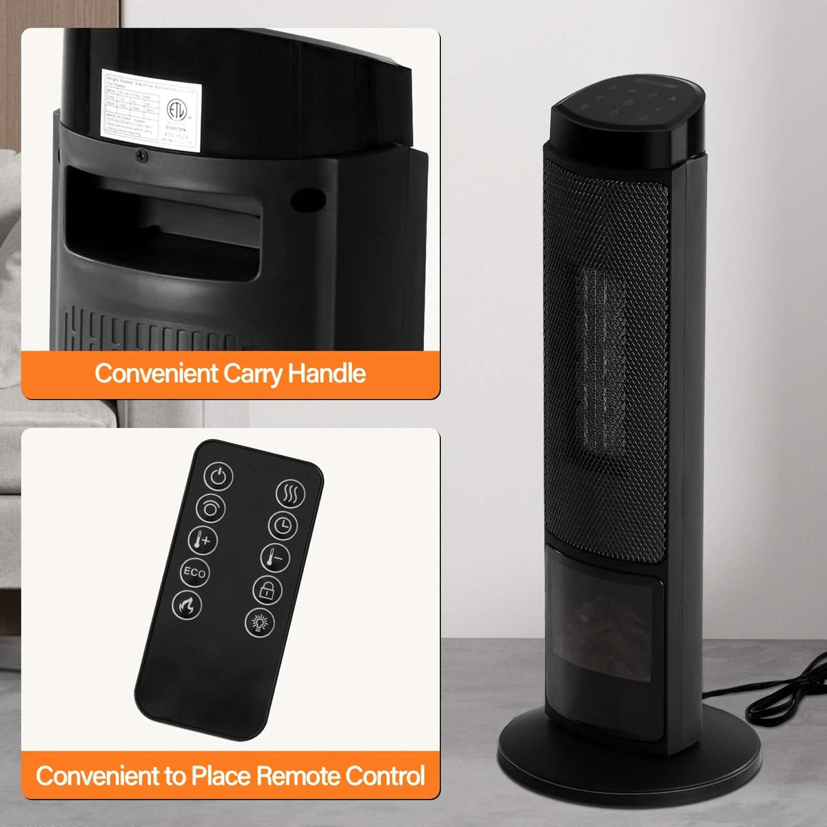 Portable Electric Space Heater with Remote & Thermostat