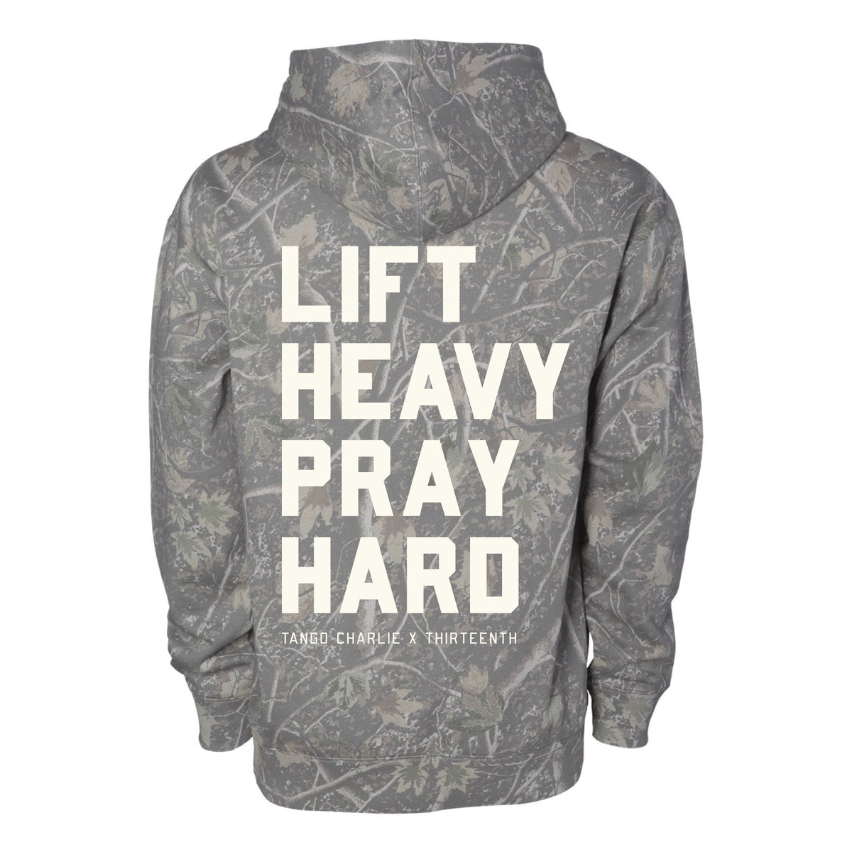 Lift Heavy. Pray Hard. - Premium Deadwood Camo Hoodie