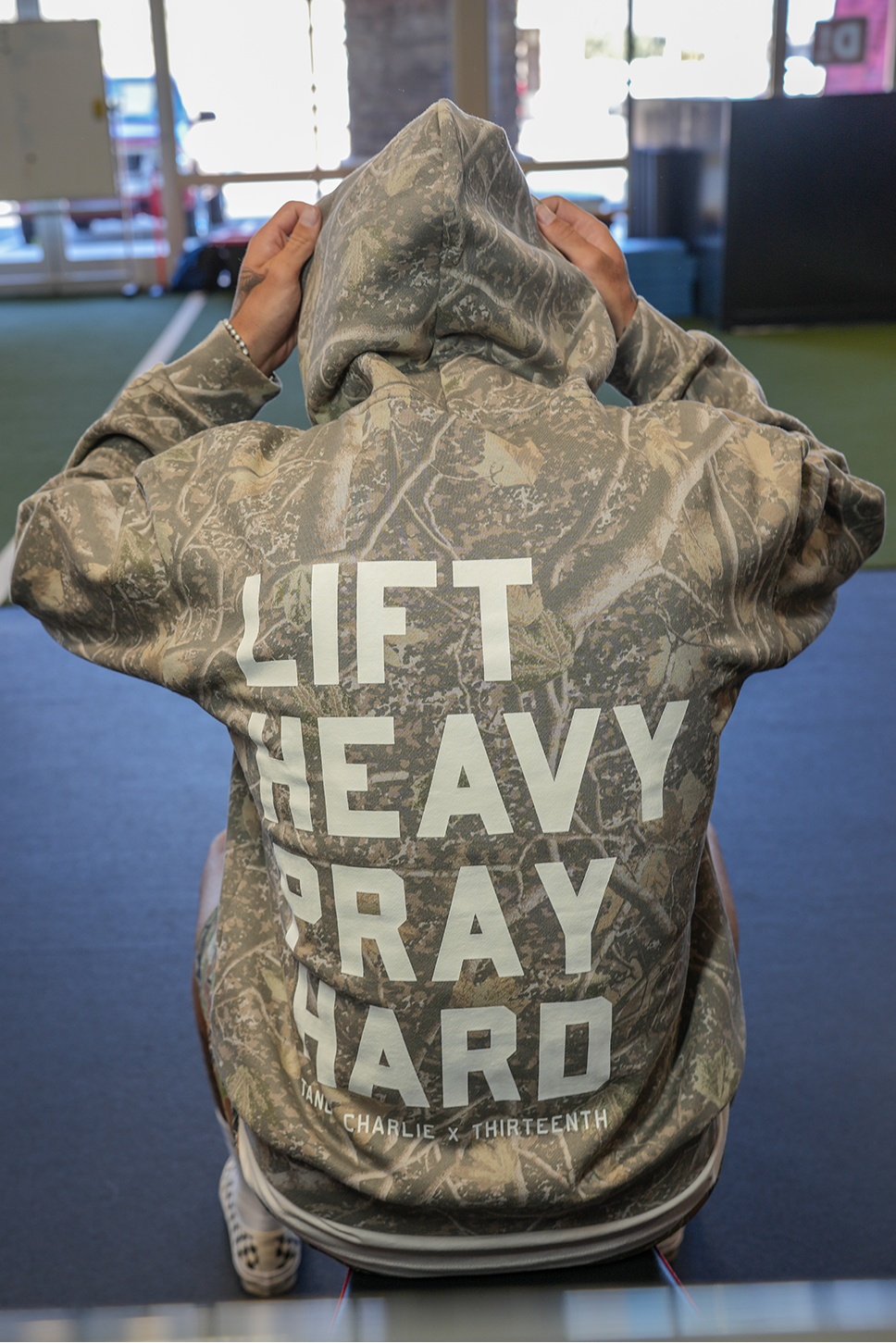 Lift Heavy. Pray Hard. - Premium Deadwood Camo Hoodie