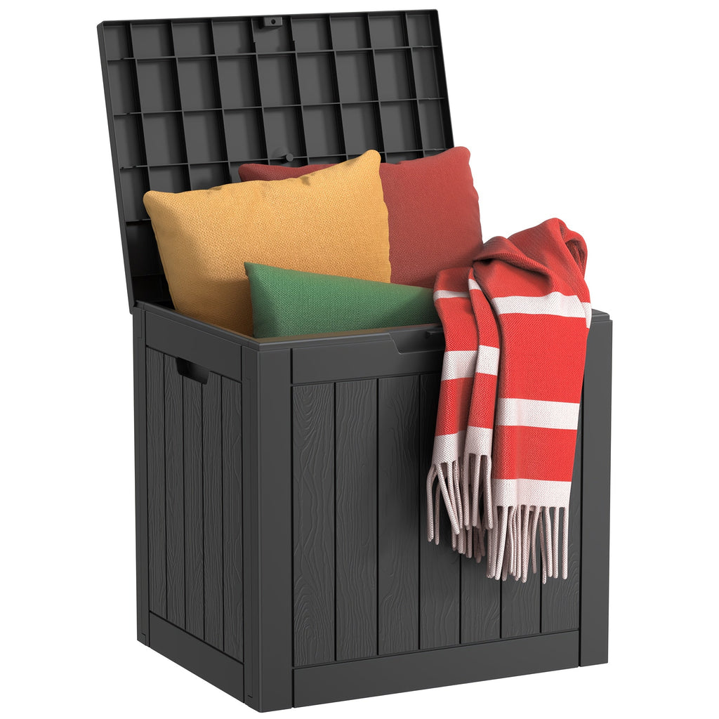 35 Gallon Outdoor Resin Storage Box – Black/Wood Grain