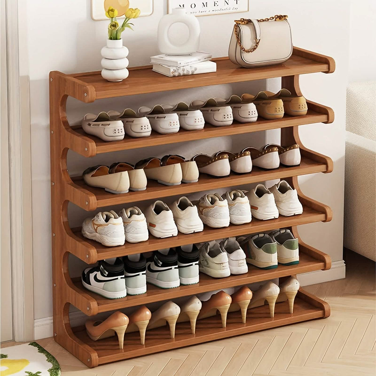 Bamboo Shoe Rack Organizer – 5 or 6 Tier, Space-Saving Storage
